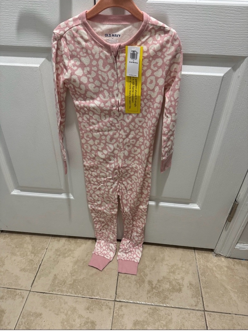 Old Navy Pink and Cream Leopard-Print Footed One-Piece